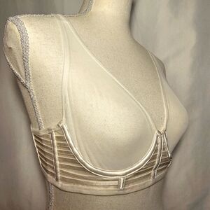 NWT Victoria's Secret White Ribbed Mesh Unlined Underwire Plunge Bra 34B